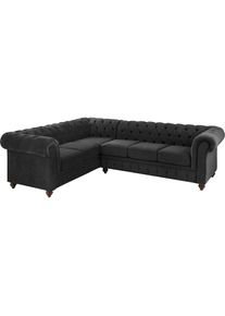 Ecksofa »Duc«, hochwertige Knopfheftung im Rücken, Samtoptik mit changierender Optik , grau , Home Affaire , anthrazit