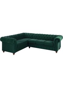 Ecksofa »Duc«, hochwertige Knopfheftung im Rücken, Samtoptik mit changierender Optik , grün , Home Affaire