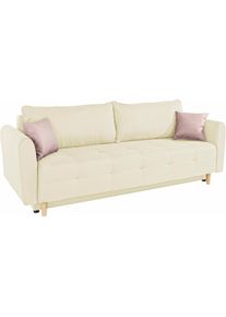 Schlafsofa »Nordic«, inklusive Bettkasten und Zierkissen , beige , Inosign