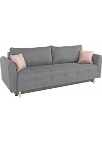 Schlafsofa »Nordic«, inklusive Bettkasten und Zierkissen , grau , Inosign , hellgrau