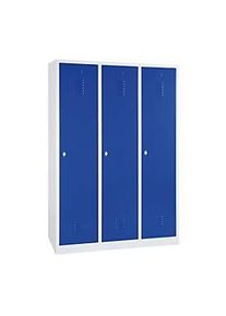 Kleiderspind, 3 Türen, B 1200 x H 1800 mm, Drehriegelverschluss, lichtgrau/blau