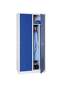 Kleiderspind, 2 Türen, B 800 x H 1800 mm, Zylinderschloss, lichtgrau/enzianblau