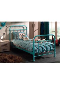 Kinderbett, Metallbett, Jugendbett, Einzelbett mit Lattenrost , blau , Vipack , türkis