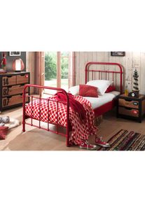 Kinderbett, Metallbett, Jugendbett, Einzelbett mit Lattenrost , rot , Vipack