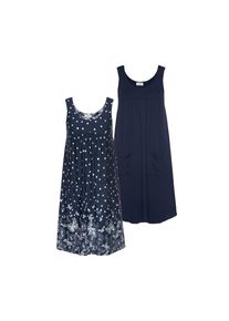 Boysen's BOYSEN'S Jerseykleid, mit Schmetterlingsdruck, 2 Stück blau 38 N-Gr navy white Sommerkleid mit süßem Bordüren-Druck