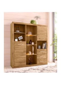 Highboard &raquo;Ribe&laquo;, Breite 130 cm mit 2 Holzt&uuml;ren , braun , Woltra , Eiche teilmassiv