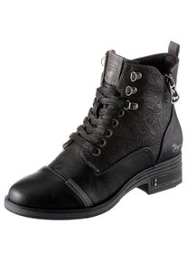 Mustang Shoes Schnürstiefelette, mit Innenreißverschluss schwarz 37 Flache Stiefelette mit edler Prägung