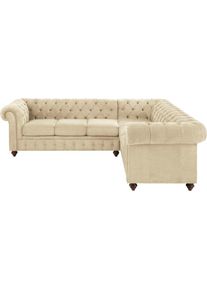 Home Affaire Ecksofa »Duc«, hochwertige Knopfheftung im Rücken, Samtoptik mit changierender Optik beige