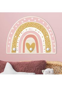 Kindergarderobe Holz Regenbogen Punkte Herz rosa