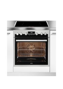 AEG Induktions Herd-Set »EPE555220M«, EPE555220M, mit Backauszug, Pyrolyse-Selbstreinigung, SteamBake - Feuchtigkeitszugabe silberfarben Hob²Hood -...
