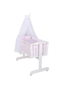 Roba® Stubenbett »Komplettwiegenset, Kleine Wolke rosa«, Wiege, mit Komplettausstattung, mit 4 Rollen weiß
