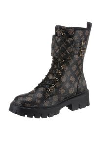 Guess Schnürstiefelette, mit wertigem Alloverdruck braun 41 dunkelbraun-taupe Trendige Stiefelette mit Zierband und Schnallen