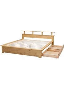 Home Affaire Funktionsbett »Finja«, aus massivem Kiefernholz, inklusive Rollrost, Kopfteil mit praktischer Ablagefläche braun ecobio fsc...