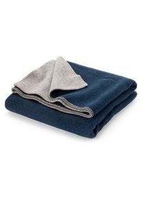Røros Tweed Lammwolldecke Doubleface Blau-Grau