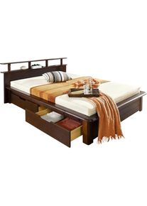 Home Affaire Funktionsbett »Finja«, aus massivem Kiefernholz, inklusive Rollrost, Kopfteil mit praktischer Ablagefläche braun ecobio fsc dunkelbraun