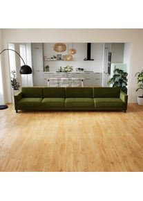 MYCS Sofa Samt Olivgrün - Moderne Designer-Couch: Hochwertige Qualität, einzigartiges Design - 384 x 75 x 98 cm, Komplett anpassbar
