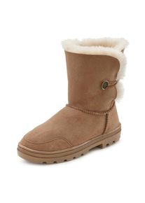 Lascana Stiefel, Winterstiefel mit kuscheligem Lammfell Warmfutter, robuste Laufsohle braun 39 camelfarben Aus hochwertigem Leder gefertigt