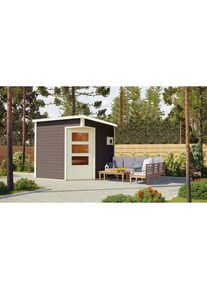 Welltime Saunahaus »Peter«, (Set), 9-kW-Bio-Ofen mit ext. Steuerung grau terragrau