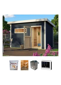 Welltime Saunahaus »Uwe 2«, (Set), anthrazit, mit Ofen 9 kW ext. Steuerung grau anthrazit