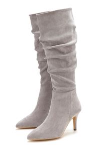 Lascana Stiefel, Slouchy Boots mit Modischer Raffung Vegan Grau, Größe 40