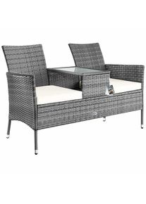 Casaria® Polyrattan Kino Bank Grau/Beige 143x55x88cm
