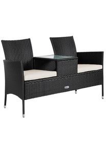 Casaria® Polyrattan Kino Bank Schwarz 143x55x88cm