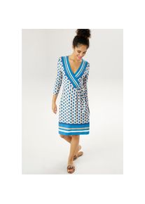 Aniston SELECTED Sommerkleid, mit Streifen an Ausschnitt und Saum - NEUE KOLLEKTION blau 36 N-Gr offwhite-beige-blau Damenkleid mit V-Ausschnitt in...