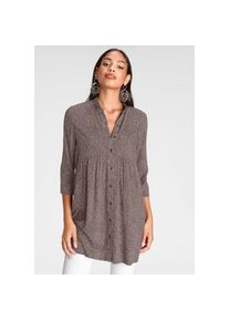 Bruno Banani Longbluse, Taillenkräusel - NEUER DRUCK braun 42 braun-beige Designer- Druck-Bluse von Bruno Banani