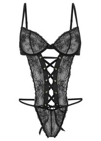 Petite Fleur Gold farben Stringbody, mit Aufregender Schnürung Und Spitze Schwarz, Größe 70