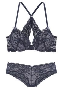 Lascana Set: Push-Up-Bh, Set, 2 Tlg., mit Panty, mit Zarter Spitze, Sexy Dessous Blau, Größe 70 (32/34)
