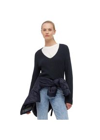 Marc O'Polo Marc O'Polo , Damen , Strickpullover mit dekorativem Strickmuster am Ärmel und V-Neck , blau , Rippenstrick-Pullover mit V-Ausschnitt von Marc O'Polo
