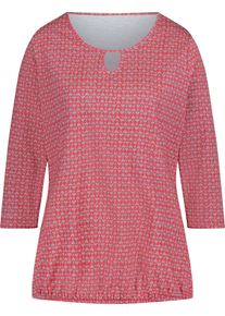 Damen 3/4-Arm-Shirt mit Gummizug am Saum grapefruit-steingrau-bedruckt