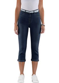 Damen Caprijeans inkl. Glitzer-G&uuml;rtel, Stretch-Qualit&auml;t blue-stone-washed