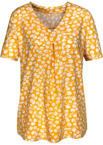 Damen Schlupfbluse im Bl&auml;tter-Dessin, reine Viskose gelb-bedruckt