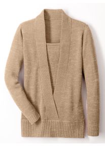 Damen 2-in-1-Pullover mit Schalkragen-Optik goldfarben-meliert