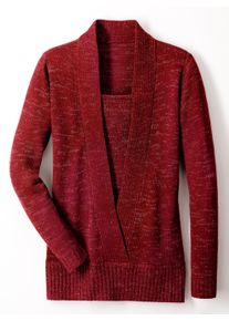Damen 2-in-1-Pullover mit Schalkragen-Optik rot-meliert