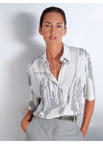 WITT Damen Hemdbluse mit Schulterpolstern, wei&szlig;-grau, Gr&ouml;&szlig;e 48, 100% Viskose