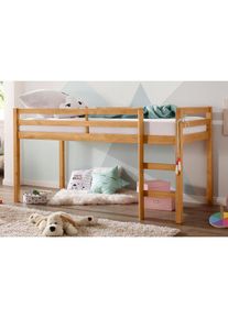 L&uuml;ttenh&uuml;tt Hochbett &raquo;Alpi&laquo;, aus sch&ouml;nem massivem Kiefernholz, Aussenmassenbreite 103 cm , braun , L&uuml;ttenh&uuml;tt , beize/wax