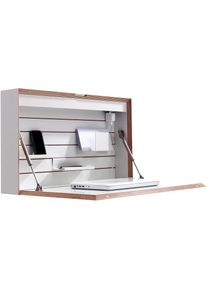 Müllermöbel Wandsekretär »FLATBOX«, wahlweise LED Beleuchtung mit Touch-Funktion oder An/Aus-Schalter , weiss , Müller SMALL LIVING , weiss mit Birkenkante