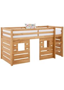 L&uuml;ttenh&uuml;tt Hochbett &raquo;Alpi&laquo;, aus Kiefernholz, inklusive Leiter und Panel, Aussenmassenbreite 103 cm , braun , L&uuml;ttenh&uuml;tt , beize/wax