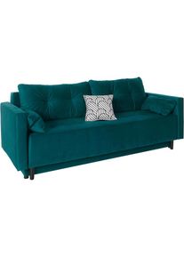 Schlafsofa, Bettfunktion, Bettkasten, Federkern und loser Rücken- und Zierkissen , blau , Collection AB , petrol