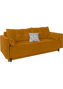Schlafsofa, Bettfunktion, Bettkasten, Federkern und loser Rücken- und Zierkissen , goldfarben , Collection AB
