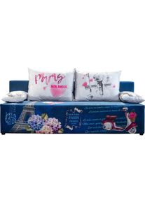 Schlafsofa, inklusive Bettfunktion und Bettkasten, Liftbettfunktion und Federkern , blau , exxpo - sofa fashion