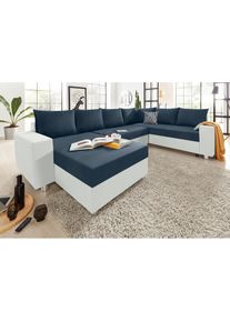 Wohnlandschaft, mit Federkern, wahlweise mit Bettfunktion und Bettkasten , weiss , Collection AB , weiss/blau