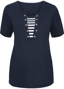 Damen Kurzarmshirt mit Streifen-Einsatz marine