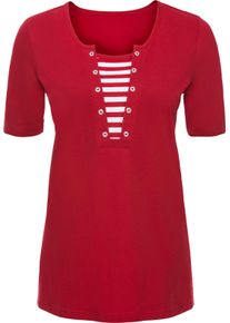 Damen Kurzarmshirt mit Streifen-Einsatz rot