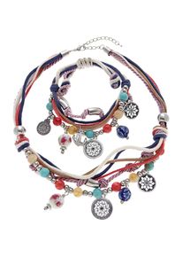 Lascana , Schmuckset, Kette und Armband mit vielen kleinen Anhängern , bunt , blau-rot-weiss/rot/weiss , Dieses Set wertet jedes Outfit auf und ist...