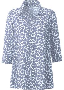 Damen Longbluse weiss-bleu-gemustert