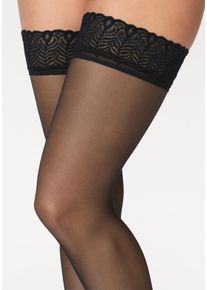 Lascana Halterlose Strümpfe, 20 Den, mit Schmaler Spitze Schwarz, Größe 36/38