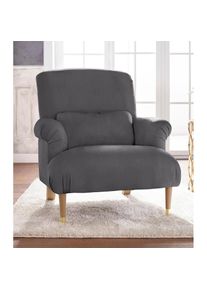 Guido Maria Kretschmer Home & Living XXL-Sessel »Cholet«, mit Zierkissen und Beinen aus Eiche, Bezugsqualität: Baumwollmix, Big , grau , Guido Maria Kretschmer Home&Living , anthrazit uni